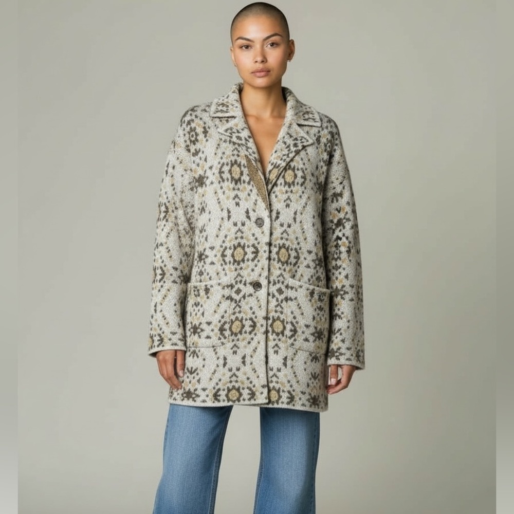 Free People Alpaca Wool Blend Nordic Knit Sweater Coat Cardigan Size L